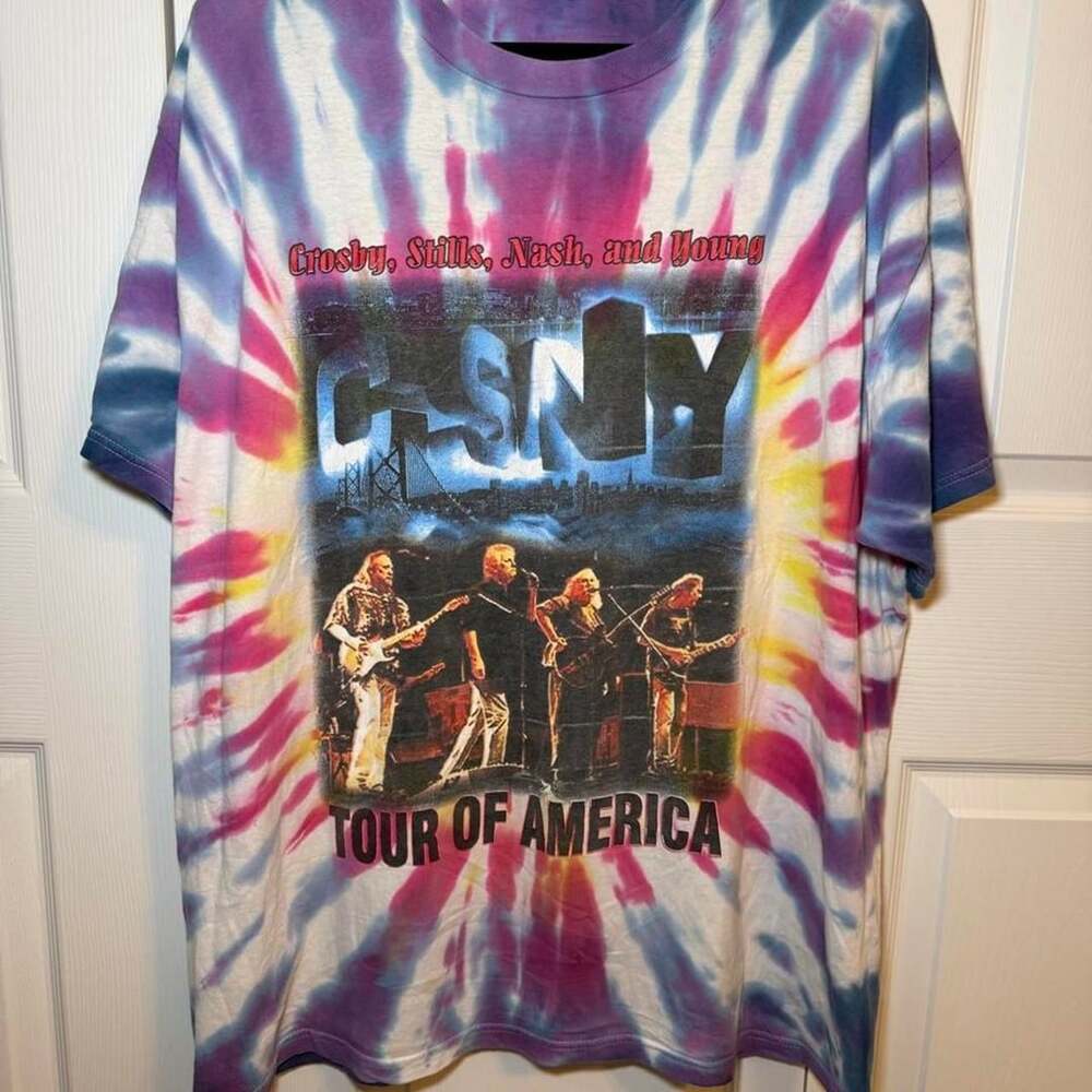 Vintage 2002 CSNY Crosby Stills Nash & Young Tour Of America Tie Dye T-Shirt XL